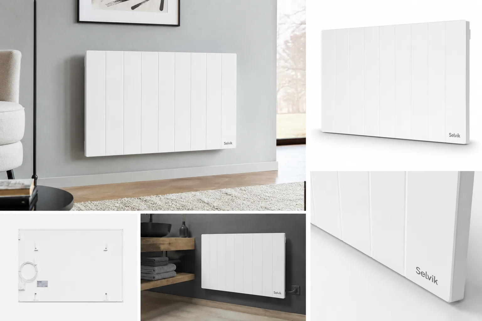 Row of wall-mounted infrared heating panels