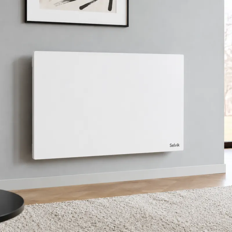 White Selvik infrared heating panel on a living room wall