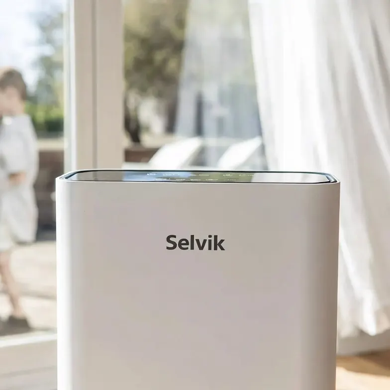 Selvik HEPA air purifier in a bright family home